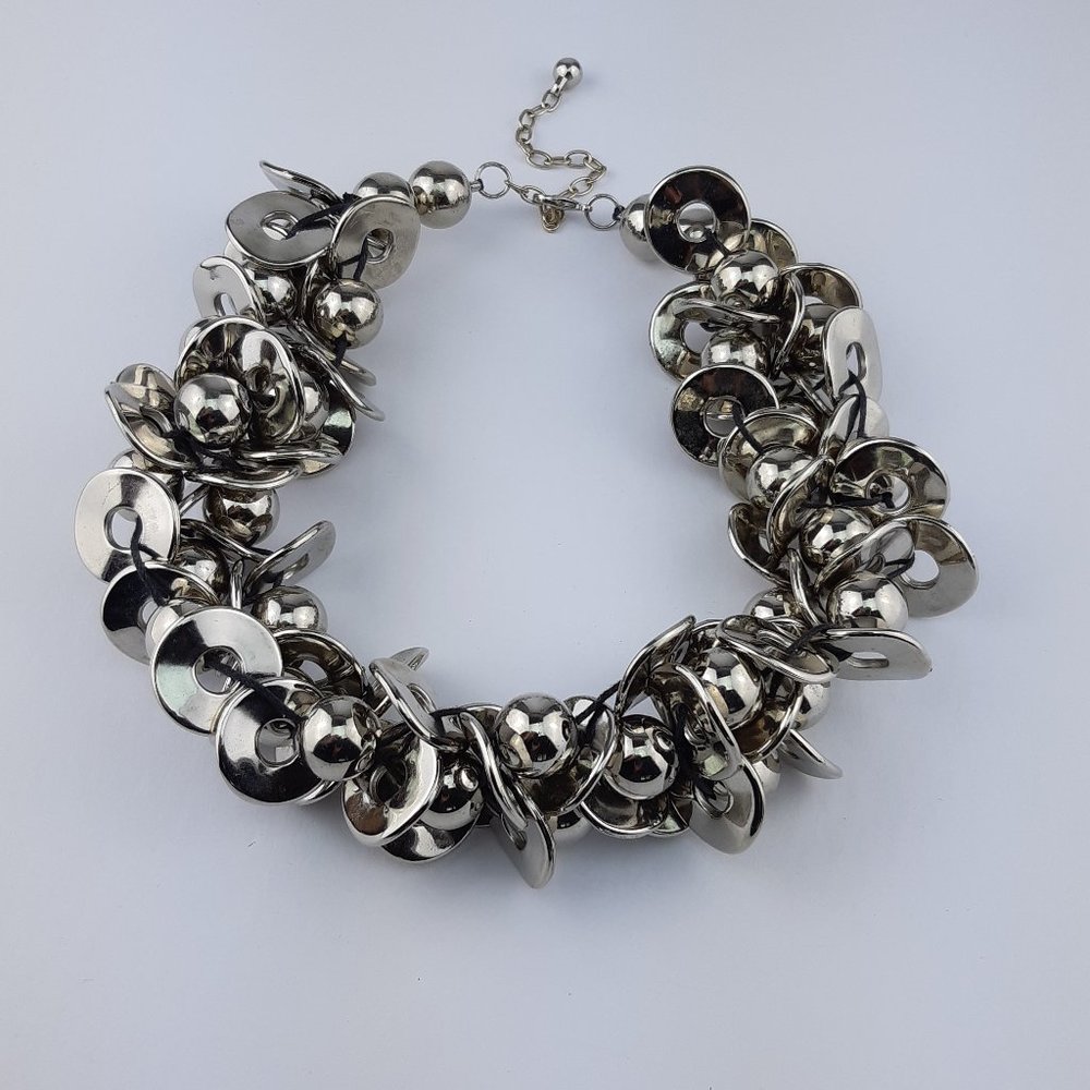 Chunky Silver Tone Statement Necklace